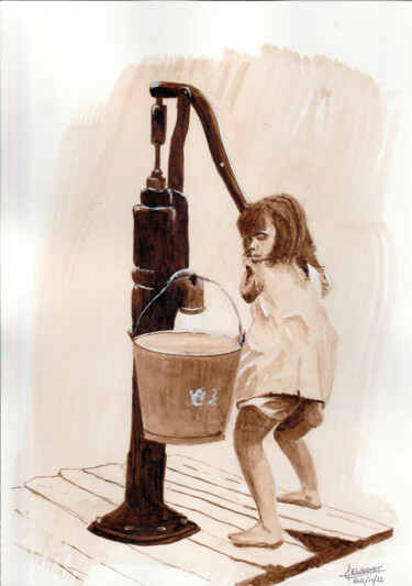 Peinture intitulée "La petite porteuse…" par Alain Elshocht, Œuvre d'art originale, Pigments
