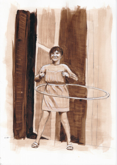 Pintura titulada "jeune fille au cerc…" por Alain Elshocht, Obra de arte original, Pigmentos