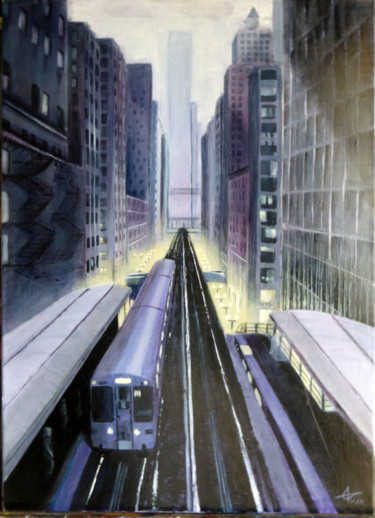 Painting titled "Chicago - The windy…" by Alain Elshocht, Original Artwork, Oil