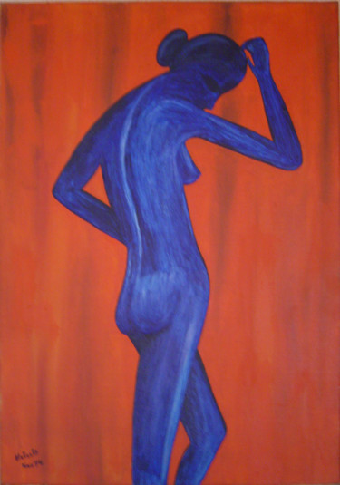 Painting titled "Femme bleue" by Alain Elshocht, Original Artwork, Oil