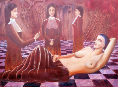 Malerei mit dem Titel "Messe Rouge" von Alain Elshocht, Original-Kunstwerk, Öl