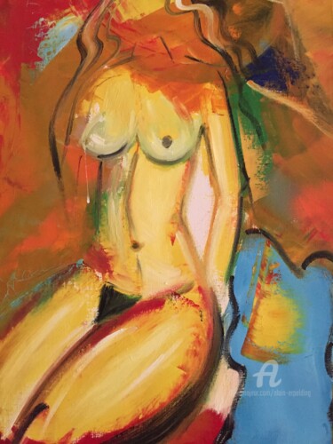 Картина под названием "Jeune femme posant…" - Alain Erpelding, Подлинное произведение искусства, Масло Установлен на Деревян…