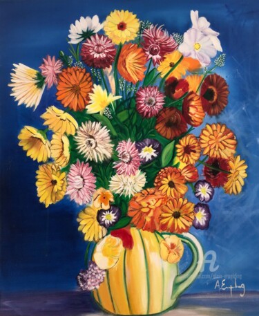 Pittura intitolato "Essai flowers" da Alain Erpelding, Opera d'arte originale, Olio