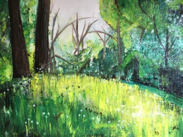Painting titled "Wald mit Lichtung" by Alain Erpelding, Original Artwork, Oil