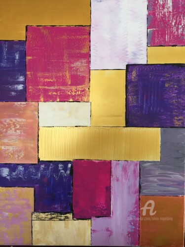 Peinture intitulée "Composition or/mauve" par Alain Erpelding, Œuvre d'art originale, Acrylique