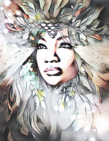 Arte digitale intitolato "Reine de la tribu" da Alain Erpelding, Opera d'arte originale, Pittura digitale