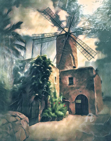 Arts numériques intitulée "Le moulin majorquin" par Alain Erpelding, Œuvre d'art originale, Peinture numérique