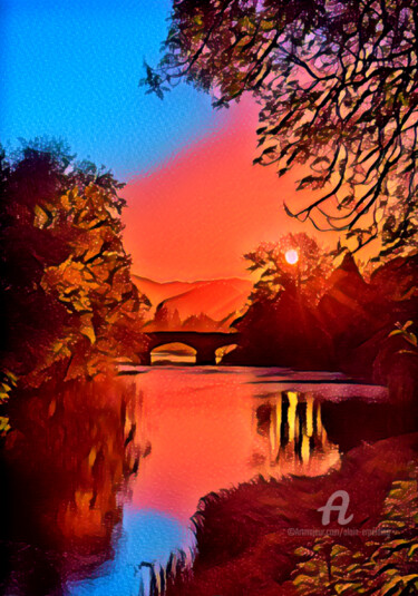 Digital Arts titled "Au coucher du soleil" by Alain Erpelding, Original Artwork, Digital Painting