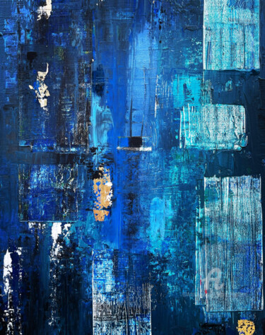 Painting titled "#Abstrait bleu #" by Alain Erpelding, Original Artwork, Acrylic Mounted on Wood Stretcher frame