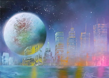 Pittura intitolato "City" da Alain Favé, Opera d'arte originale, Spray