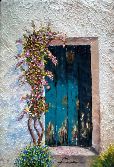 Painting titled "vieille porte fleur…" by Alain Favé, Original Artwork, Acrylic