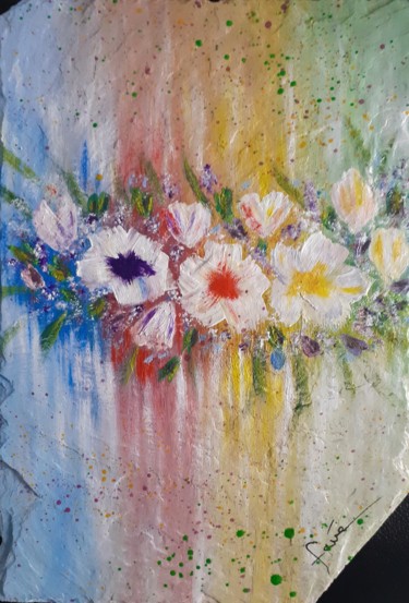 Pittura intitolato "Fleurs abstraites 2" da Alain Favé, Opera d'arte originale, Acrilico