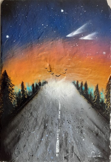 Painting titled "Au bout de la route" by Alain Favé, Original Artwork, Spray paint
