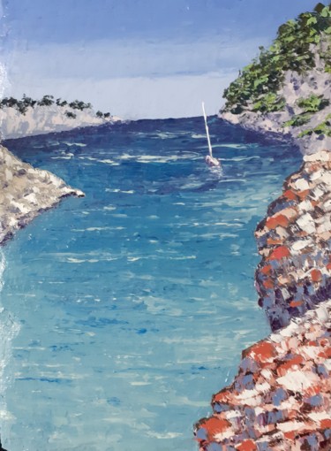 Peinture intitulée "Sortie de calanque" par Alain Favé, Œuvre d'art originale, Huile