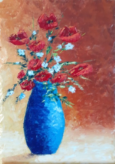 Peinture intitulée "Le vase bleu" par Alain Favé, Œuvre d'art originale, Huile