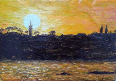 Painting titled "Couché de soleil su…" by Alain Favé, Original Artwork, Oil