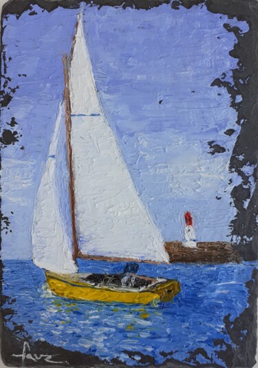 Peinture intitulée "Voilier au port" par Alain Favé, Œuvre d'art originale, Huile