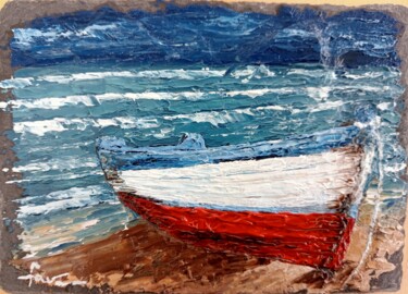 Peinture intitulée "Entre mer et sable" par Alain Favé, Œuvre d'art originale, Huile