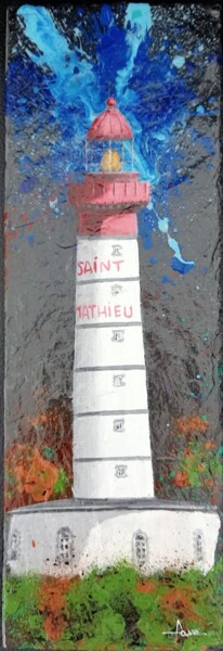 Painting titled "Phare St Mathieu" by Alain Favé, Original Artwork, Acrylic Mounted on Stone