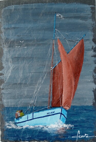 Peinture intitulée "Vieux gréement sous…" par Alain Favé, Œuvre d'art originale, Acrylique Monté sur Pierre