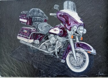 Painting titled "Harley-Davidson" by Alain Favé, Original Artwork, Acrylic Mounted on Stone