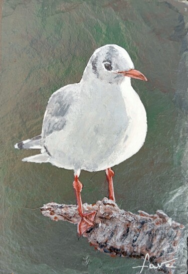 Painting titled "La mouette" by Alain Favé, Original Artwork, Acrylic Mounted on Stone