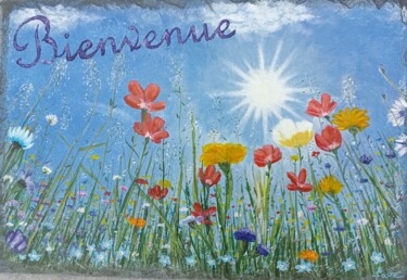 Peinture intitulée "Fleurs au soleil" par Alain Favé, Œuvre d'art originale, Acrylique Monté sur Pierre