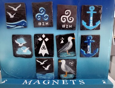 Painting titled "Magnets BZH" by Alain Favé, Original Artwork, Stencil Mounted on Stone