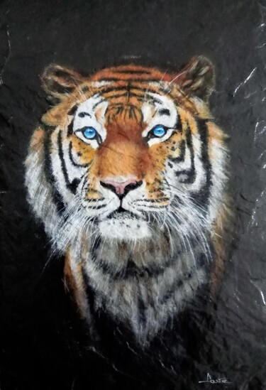 Peinture intitulée "Le tigre" par Alain Favé, Œuvre d'art originale, Acrylique Monté sur Pierre