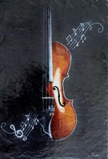 Painting titled "Le violon" by Alain Favé, Original Artwork, Acrylic Mounted on Stone