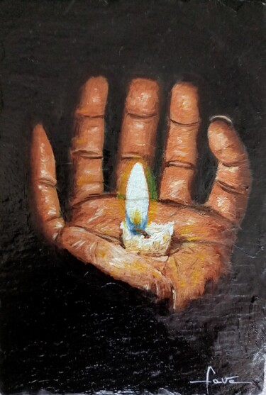 Malerei mit dem Titel "La flamme" von Alain Favé, Original-Kunstwerk, Öl Auf Stein montiert