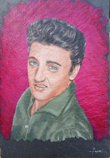 Painting titled "Elvis" by Alain Favé, Original Artwork, Oil Mounted on Stone