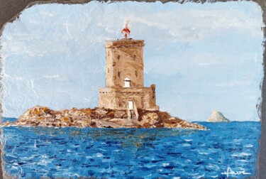 Schilderij getiteld "L'île noire" door Alain Favé, Origineel Kunstwerk, Olie Gemonteerd op Steen