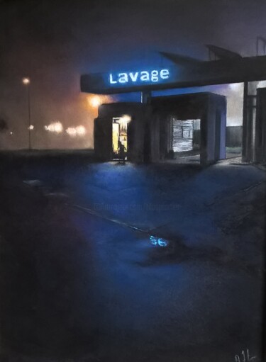 Peinture intitulée "La station de lavag…" par Alain Fortier, Œuvre d'art originale, Pastel