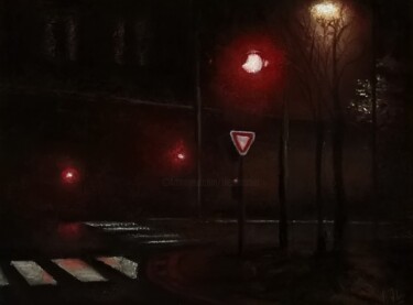 Painting titled "Feu rouge" by Alain Fortier, Original Artwork, Pastel