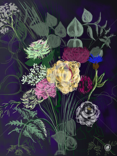 Painting titled "Bouquet" by Alain Galet, Original Artwork, Digital Painting