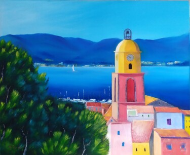 Peinture intitulée "Vue sur St Tropez" par Alain Garcia, Œuvre d'art originale, Huile Monté sur Châssis en bois