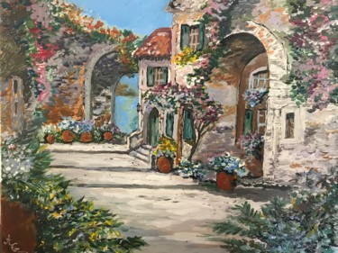 Peinture intitulée "Maison de bourg" par Germain Alain, Œuvre d'art originale, Acrylique