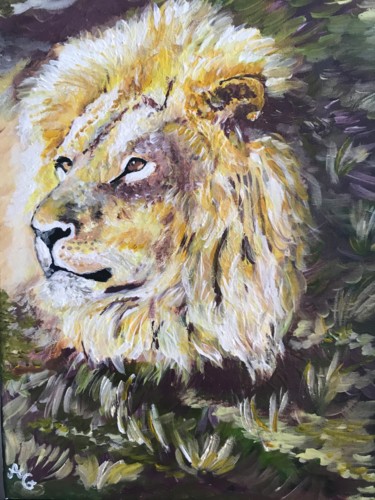 Peinture intitulée "Le lion de la jungle" par Germain Alain, Œuvre d'art originale, Acrylique