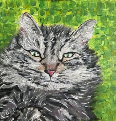 Painting titled "chat angora" by Germain Alain, Original Artwork, Acrylic