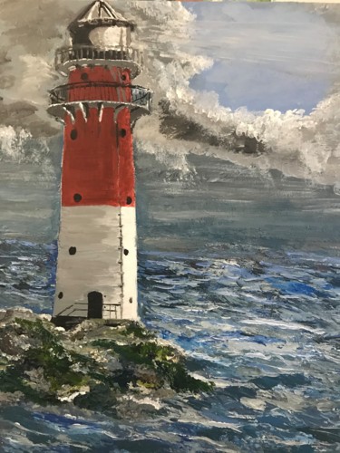 Painting titled "Phare breton" by Germain Alain, Original Artwork, Acrylic