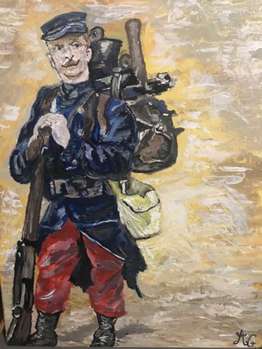 Painting titled "Soldat de 14 18" by Germain Alain, Original Artwork, Acrylic