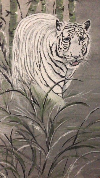 Painting titled "Tigre blanc" by Germain Alain, Original Artwork, Acrylic