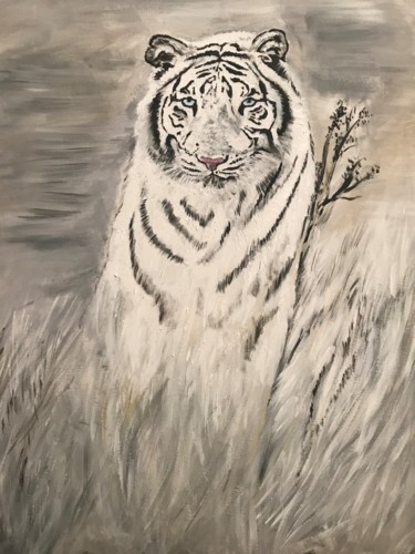 Painting titled "Tigre blanc dans le…" by Germain Alain, Original Artwork, Acrylic
