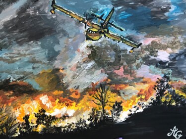 Painting titled "Canadair en action" by Germain Alain, Original Artwork, Acrylic