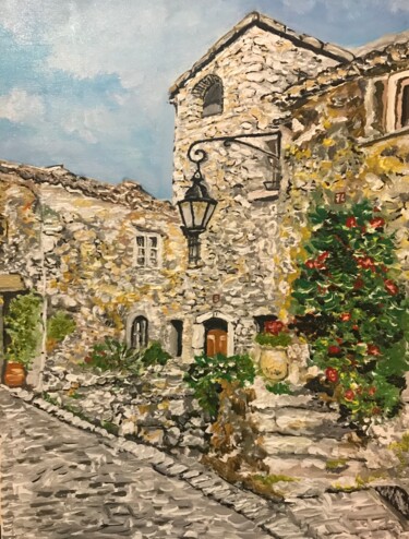 Painting titled "bourg provençal" by Germain Alain, Original Artwork, Acrylic Mounted on Wood Stretcher frame