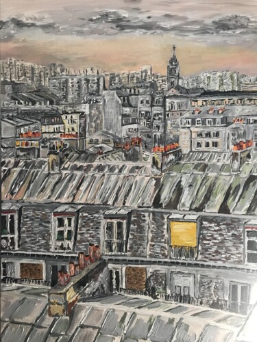 Pittura intitolato "Vue sur les toits d…" da Germain Alain, Opera d'arte originale, Acrilico