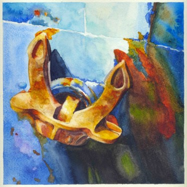 Malerei mit dem Titel "Ancre bleu" von Alain Gervais, Original-Kunstwerk, Aquarell