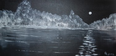 Schilderij getiteld "lune sur le lac" door Alain Jaccottey, Origineel Kunstwerk, Anders