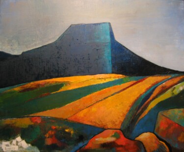 Painting titled "Le mont Granier" by Alain Lamy, Original Artwork, Oil Mounted on Wood Stretcher frame